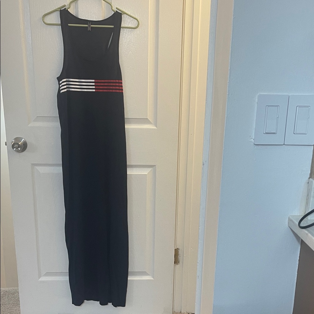 Tommy Hilfiger Black Maxi Dress with Red and White Stripes